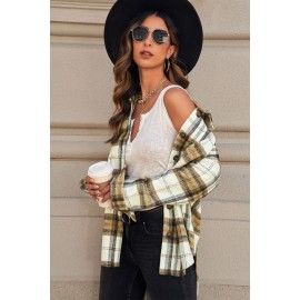 Khaki Plaid Lapel Hem Slit Loose Coat