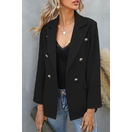 Black Double Breasted Lapel Long Sleeve Blazer