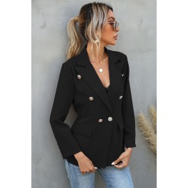 Black Double Breasted Lapel Long Sleeve Blazer