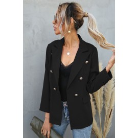 Black Double Breasted Lapel Long Sleeve Blazer