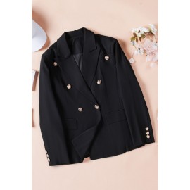 Black Double Breasted Lapel Long Sleeve Blazer