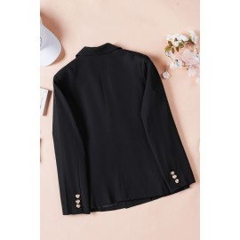 Black Double Breasted Lapel Long Sleeve Blazer