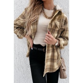 Khaki Plaid Shirt Hooded Coat