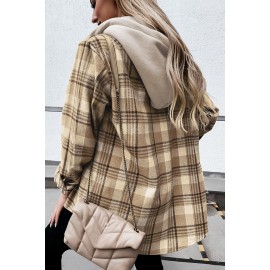 Khaki Plaid Shirt Hooded Coat