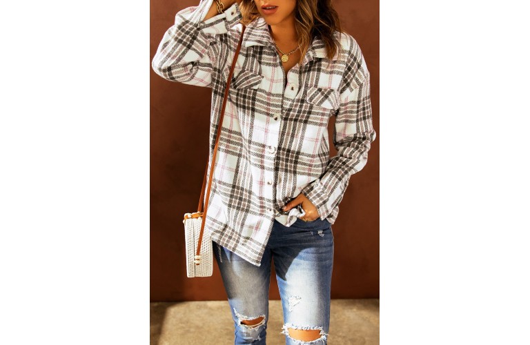 Buttoned Turn Down Collar Plaid Shacket