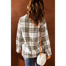 Buttoned Turn Down Collar Plaid Shacket