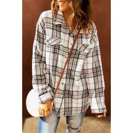 Buttoned Turn Down Collar Plaid Shacket