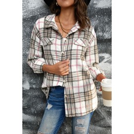 Buttoned Turn Down Collar Plaid Shacket