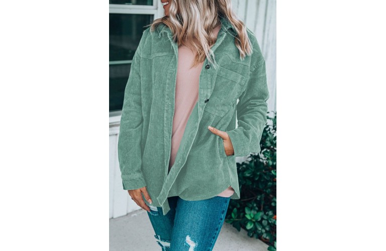 Green Pocket Buttons Corduroy Jacket