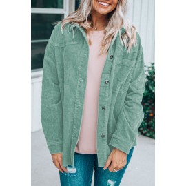 Green Pocket Buttons Corduroy Jacket