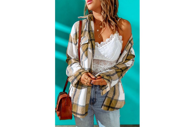 Button-up Pocket Long Sleeve Plaid Shacket