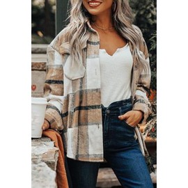 Button-up Pocket Long Sleeve Plaid Shacket