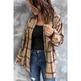 Brown Button-up Long Sleeve Plaid Shacket