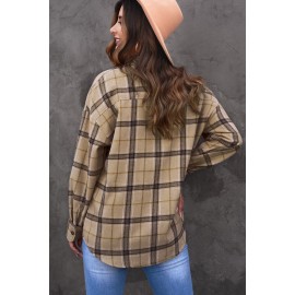 Brown Button-up Long Sleeve Plaid Shacket