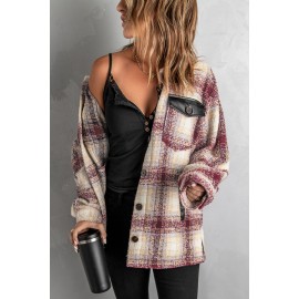 Plaid Print Long Sleeve Button-up Jacket with Pocket