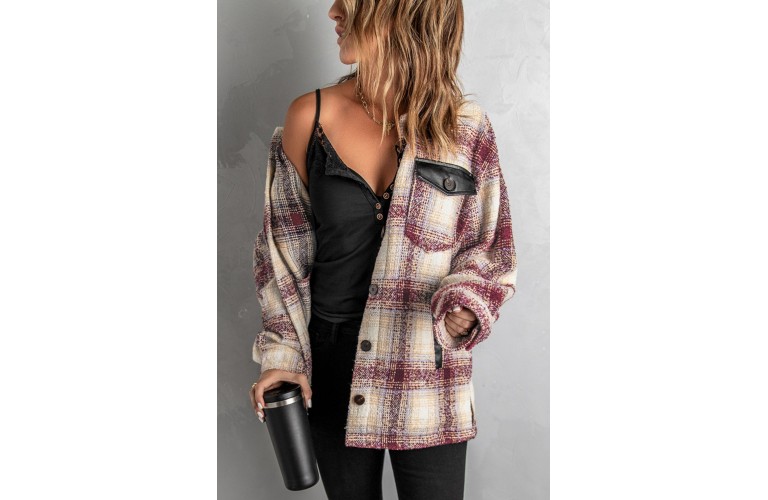 Plaid Print Long Sleeve Button-up Jacket with Pocket