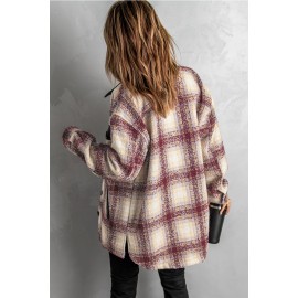 Plaid Print Long Sleeve Button-up Jacket with Pocket