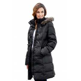 Black Toggle Button Quilted Coat for Women