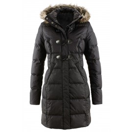 Black Toggle Button Quilted Coat for Women