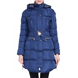 Blue Cotton Quilted Longline Hooded Coat