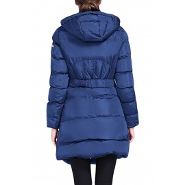 Blue Cotton Quilted Longline Hooded Coat