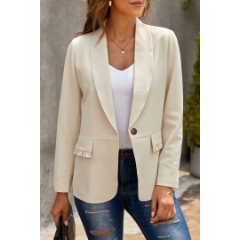 Beige Lapel Collar Button Pocket Blazer