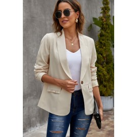 Beige Lapel Collar Button Pocket Blazer