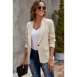 Beige Lapel Collar Button Pocket Blazer