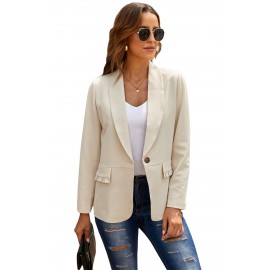 Beige Lapel Collar Button Pocket Blazer