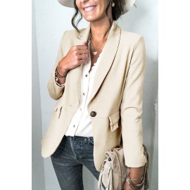 Beige Lapel Collar Button Pocket Blazer