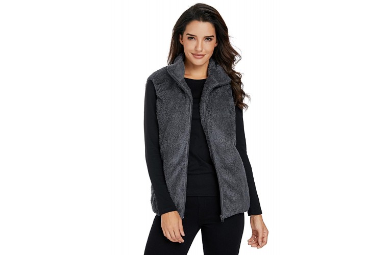 Gray Furry High Neck Vest Jacket