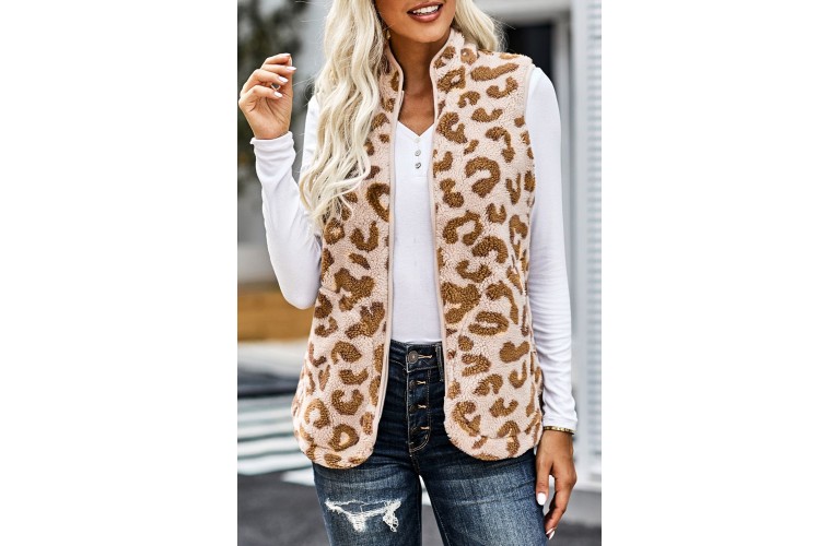 Leopard Sherpa Jacket Vest