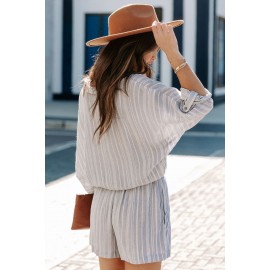 Gray Striped Long Sleeve Shirt Romper