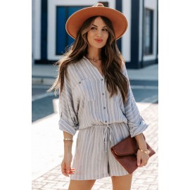 Gray Striped Long Sleeve Shirt Romper