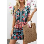 Multicolor Spring Floral Buttons Short Sleeve Romper