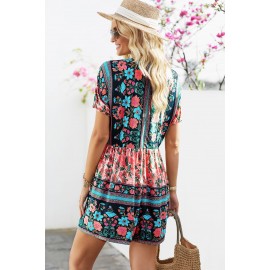 Multicolor Spring Floral Buttons Short Sleeve Romper