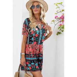 Multicolor Spring Floral Buttons Short Sleeve Romper