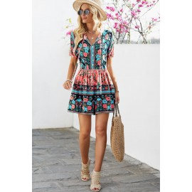 Multicolor Spring Floral Buttons Short Sleeve Romper