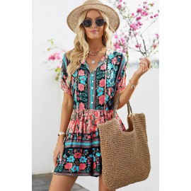 Multicolor Spring Floral Buttons Short Sleeve Romper