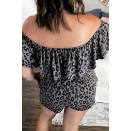 Leopard Off-Shoulder Romper with Pockets