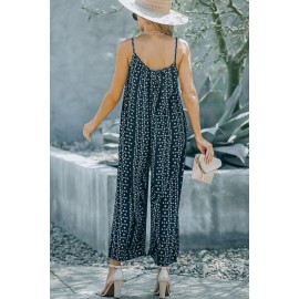 Black Printed Adjustable Wide-leg Jumpsuit