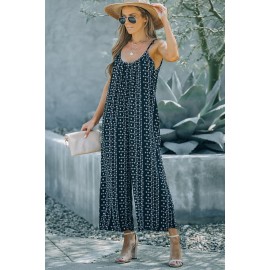 Black Printed Adjustable Wide-leg Jumpsuit