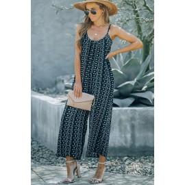 Black Printed Adjustable Wide-leg Jumpsuit