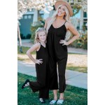 Black Spaghetti Straps Wide Leg Pocketed Jumpsuits