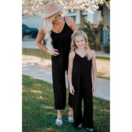 Black Spaghetti Straps Wide Leg Pocketed Jumpsuits