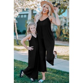 Black Spaghetti Straps Wide Leg Pocketed Jumpsuits