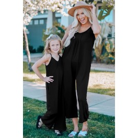 Black Spaghetti Straps Wide Leg Pocketed Jumpsuits