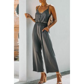 Gray Pocketed Spaghetti Straps Jumpsuit