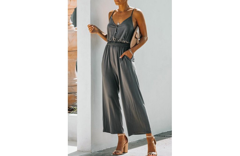 Gray Pocketed Spaghetti Straps Jumpsuit