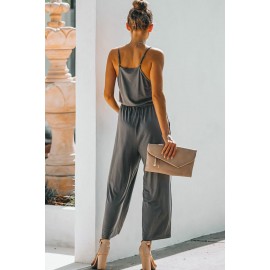 Gray Pocketed Spaghetti Straps Jumpsuit